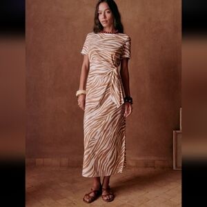 Elegant Tan Zebra Print Sezane Dress